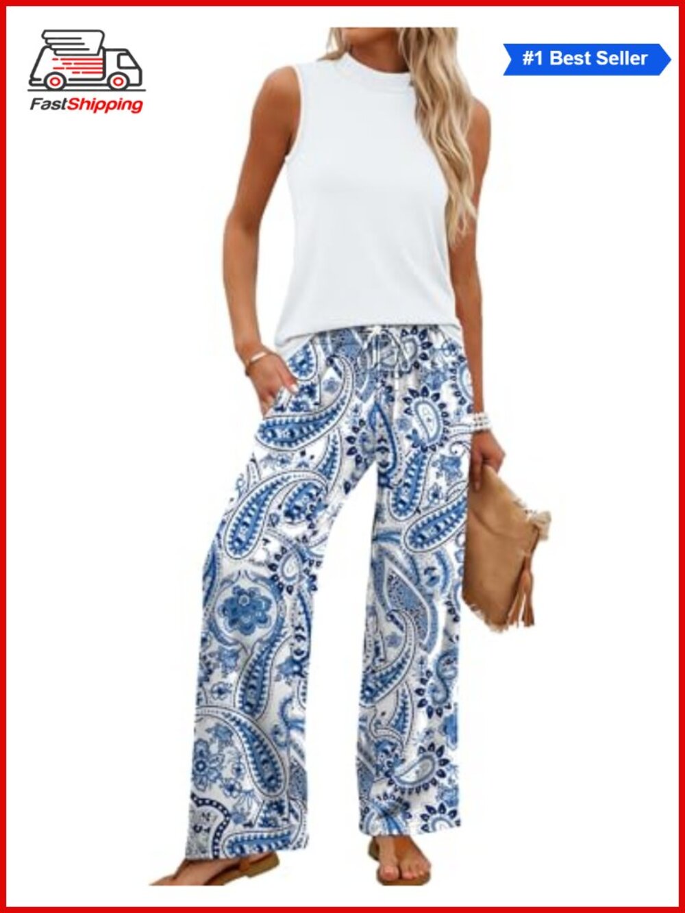 ✨ WIHOLL Two Piece Set Women Mock Neck Crop Top Wide Leg Pants Travel Casual